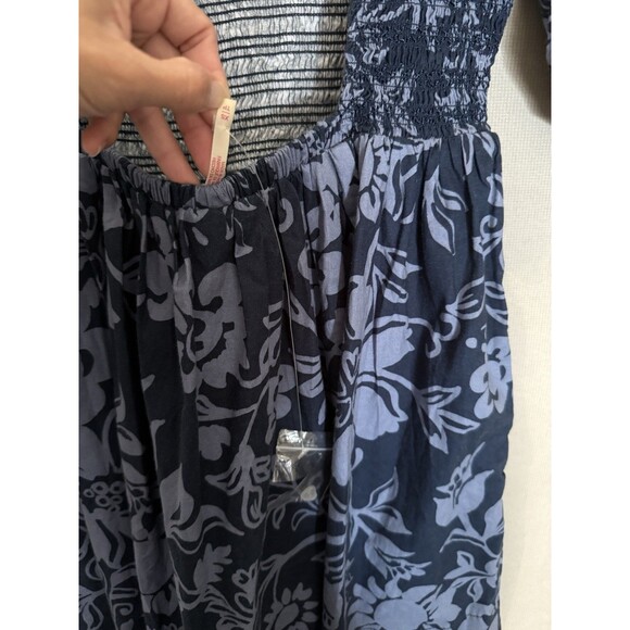 Free People Delilah Mini Dress XS Blue Floral Puff Sleeve Smocked Backless New - Picture 6 of 12